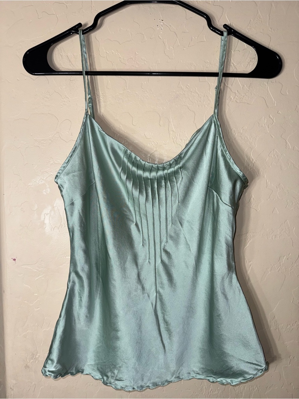 WRAP 100% Silk Satin Cami Tank Top Mint Green Adjustable Strap Luxury UK 12 US 8